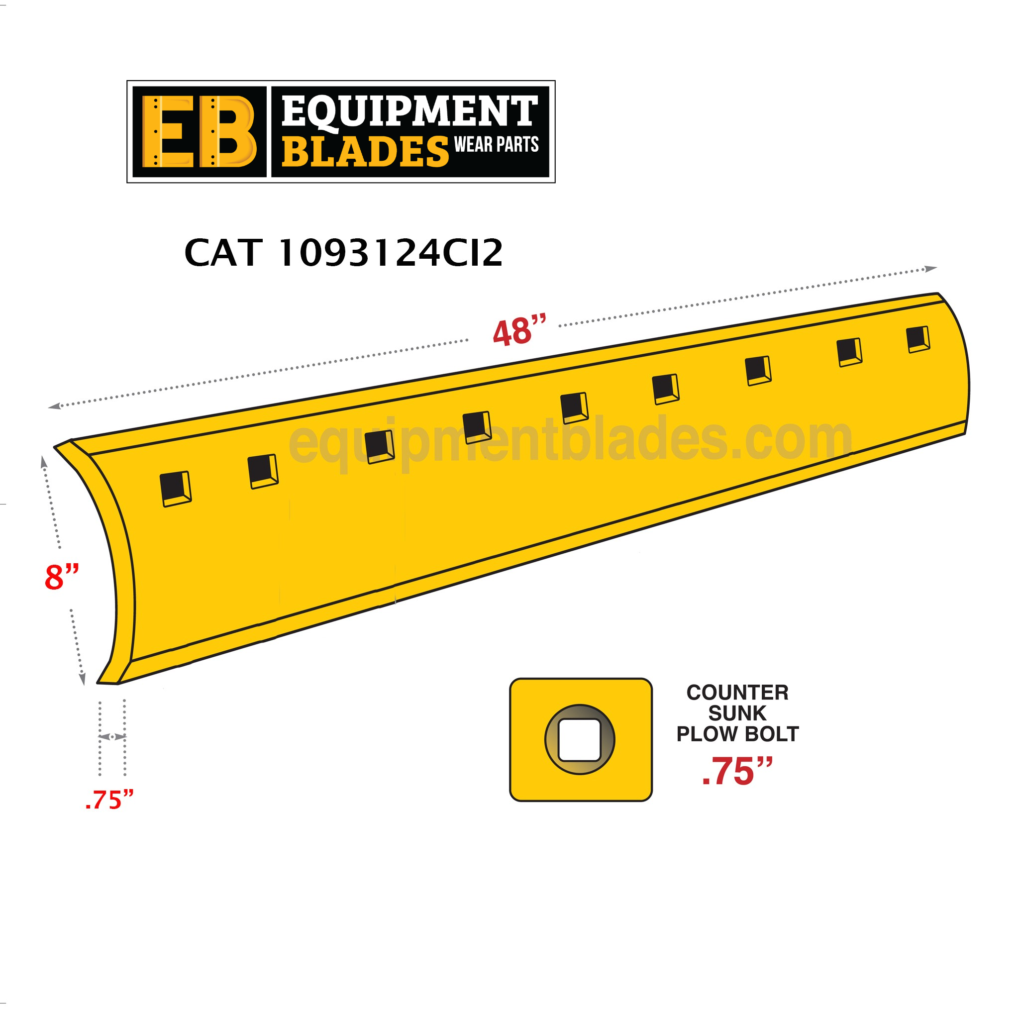 2" carbide impregnation 3/4" X 8" X 48" CAT 1093124CI2-Cutting Edges-Black Cat Wear Parts-Equipment Blades Inc