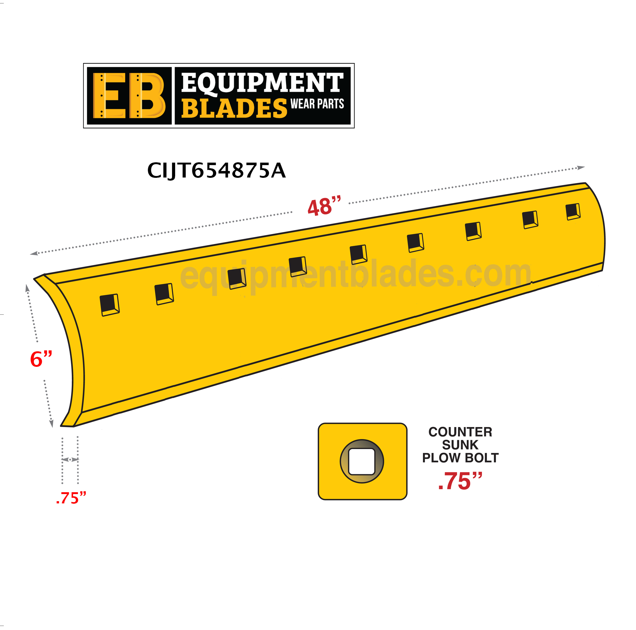 underbody single insert carbide 4' CIJT654875A-Grader Blades-Black Cat Wear Parts-Equipment Blades Inc
